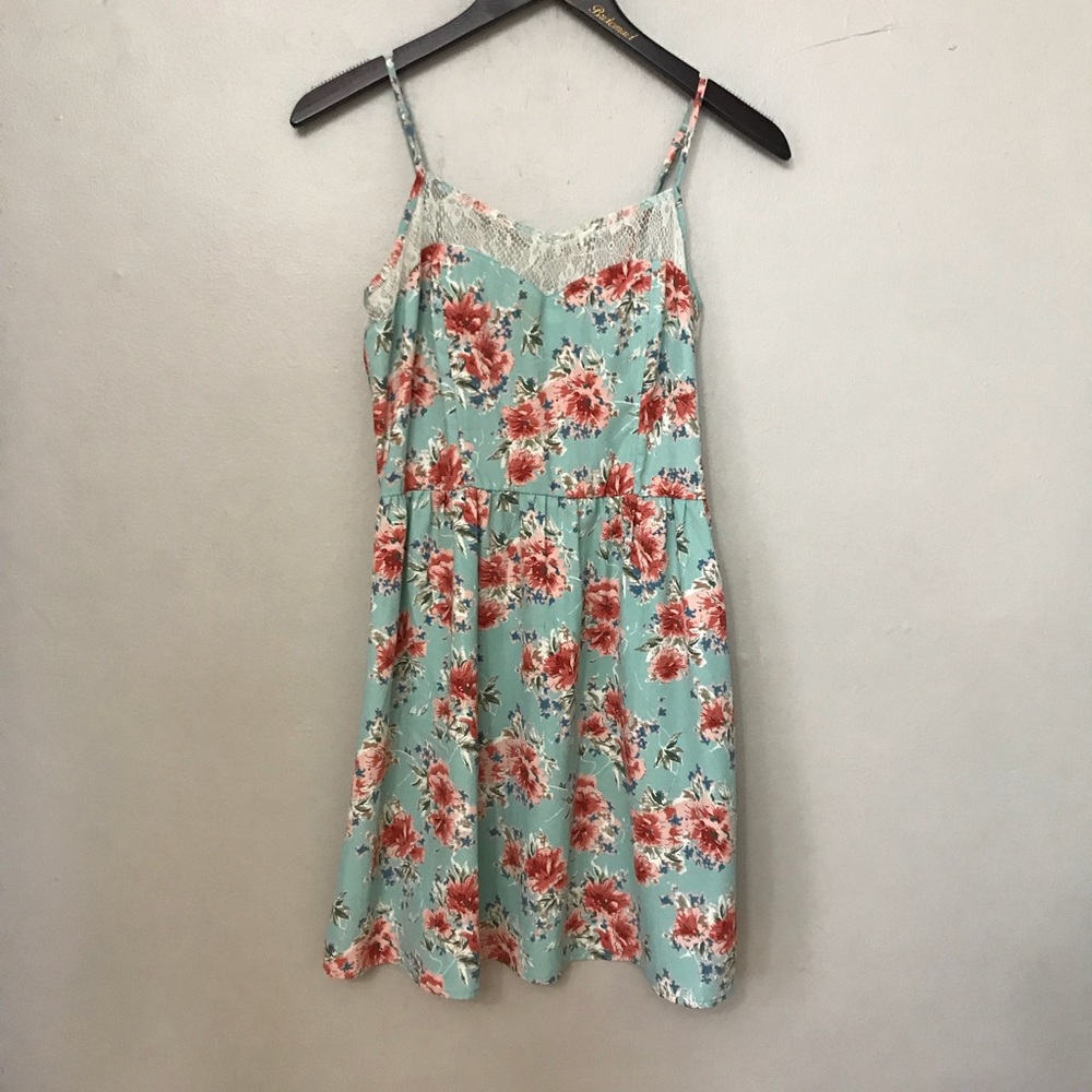 Forever 21 Floral Dress in Aqua/Coral, Womens Med